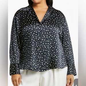 Vince Dot Print Silk Blouse in Deep Marine Size 3X NWT